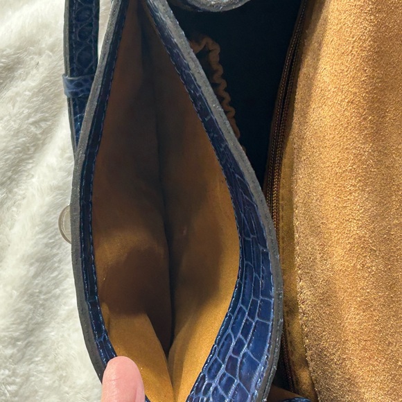 Patricia Nash Blue Leather Croc-Embossed Crossbody Bag Stylish Hardware - Picture 12 of 16